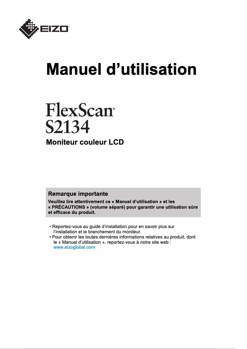 Page 1 de la notice Manuel utilisateur Eizo FlexScan S2134