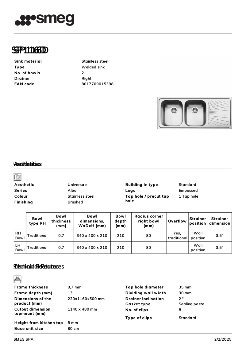 Page 1 de la notice Manuel utilisateur Smeg SP116D