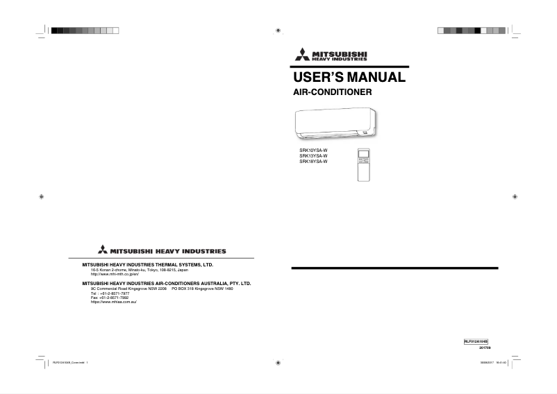 Page 1 de la notice Manuel utilisateur Mitsubishi Avanti SRK13YSA-W