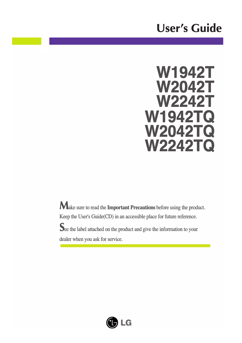 Image de la première page du manuel de l'appareil W2042TQ-BF