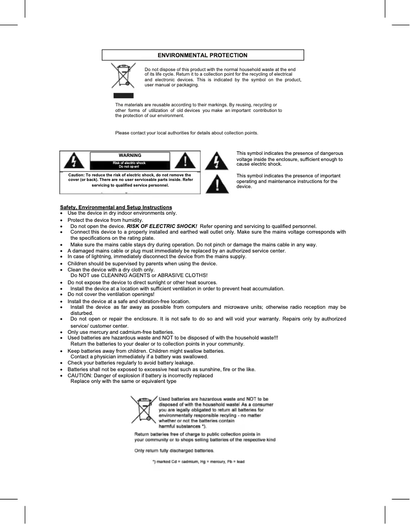 Page 1 de la notice Manuel utilisateur Soundmaster UR140