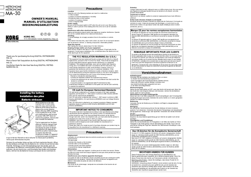 Image de la première page du manuel de l'appareil MA-30