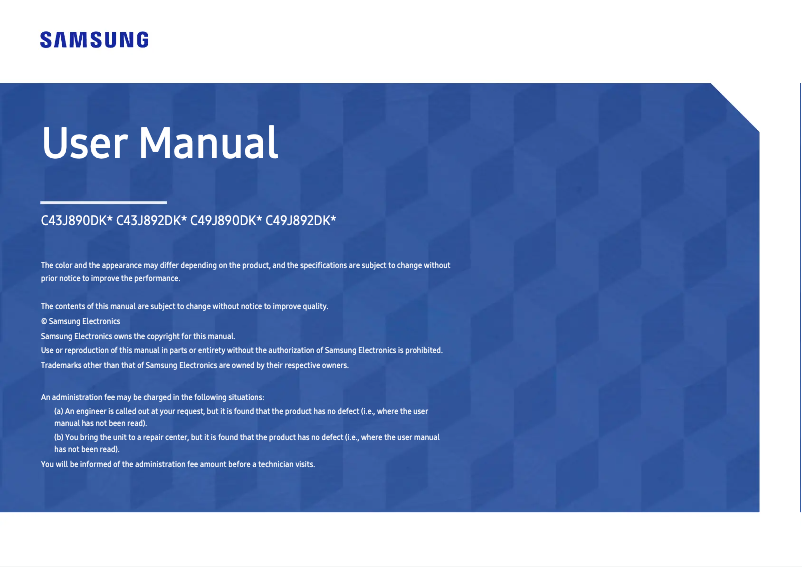 Page 1 de la notice Manuel utilisateur Samsung C49J890DKI