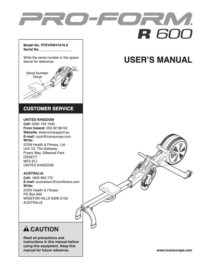 Page 1 de la notice Manuel utilisateur ProForm R 600