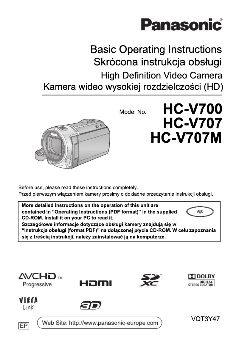 Page n°1 - Guide de démarrage rapide Panasonic HC-V700