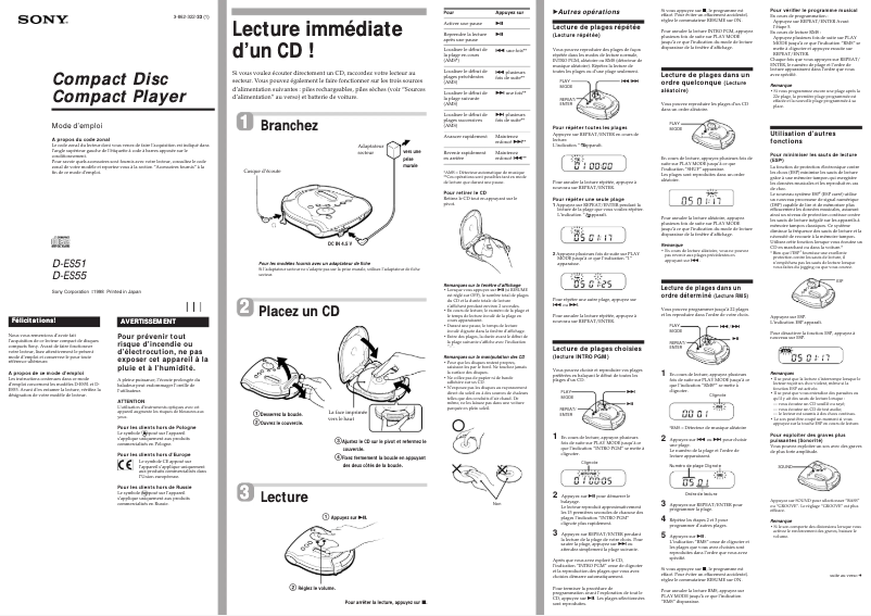 Image de la première page du manuel de l'appareil Discman D-ES51