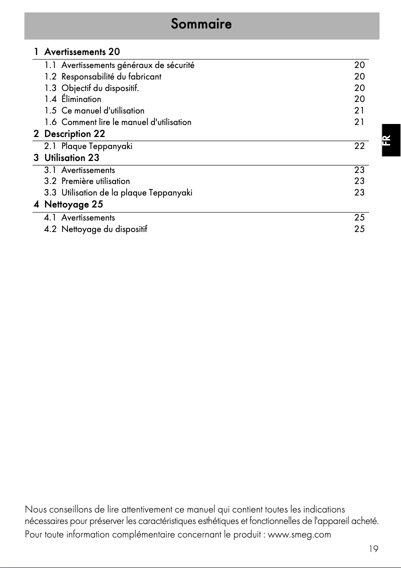 Page 1 de la notice Manuel utilisateur Smeg PPX6090-1