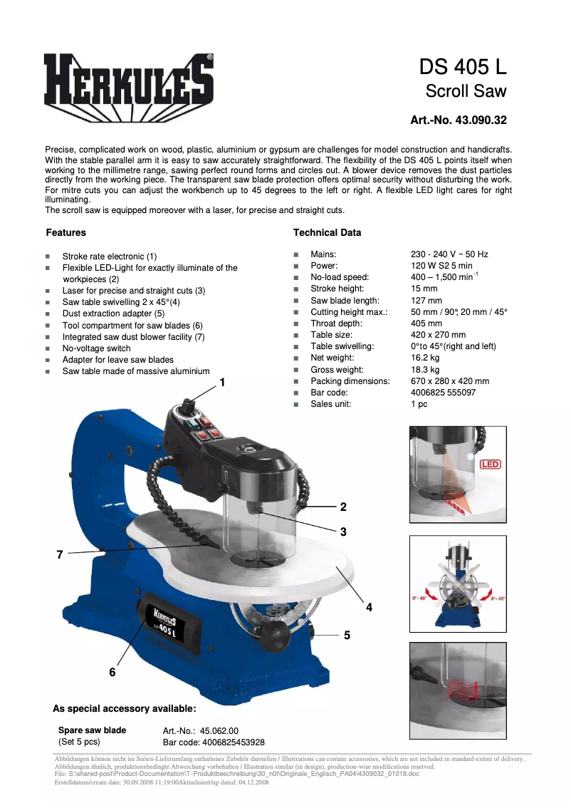 Page 1 de la notice Manuel utilisateur Herkules DS 405L