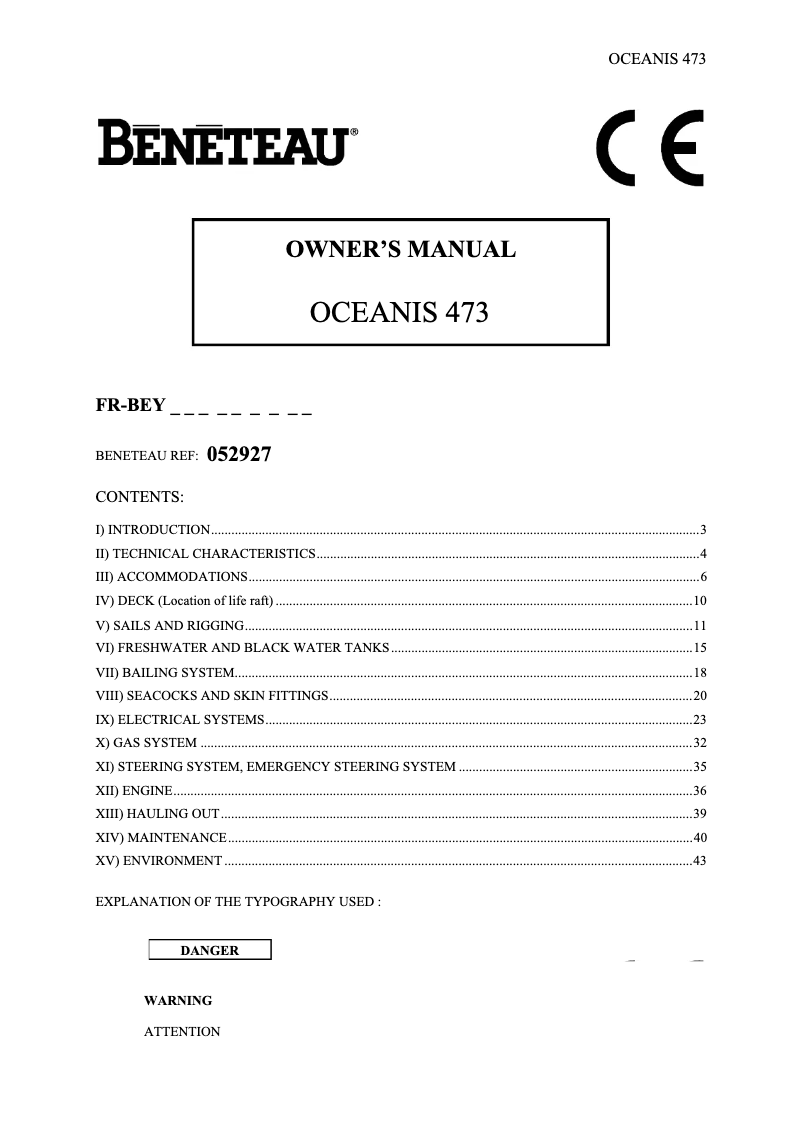 Page 1 de la notice Manuel utilisateur Beneteau Oceanis 473