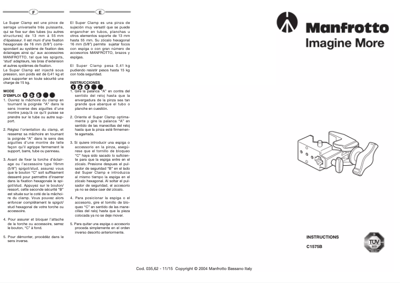 Página 1 del manual Manual de usuario Manfrotto C1575B