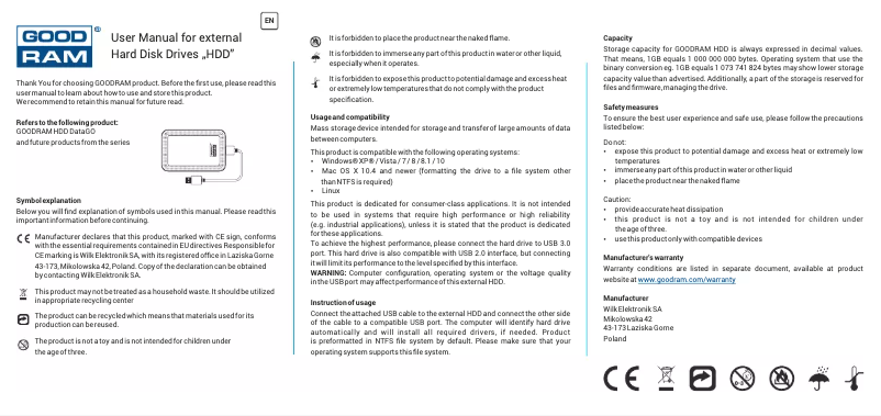 Page 1 of the manual User Manual Goodram DataGO
