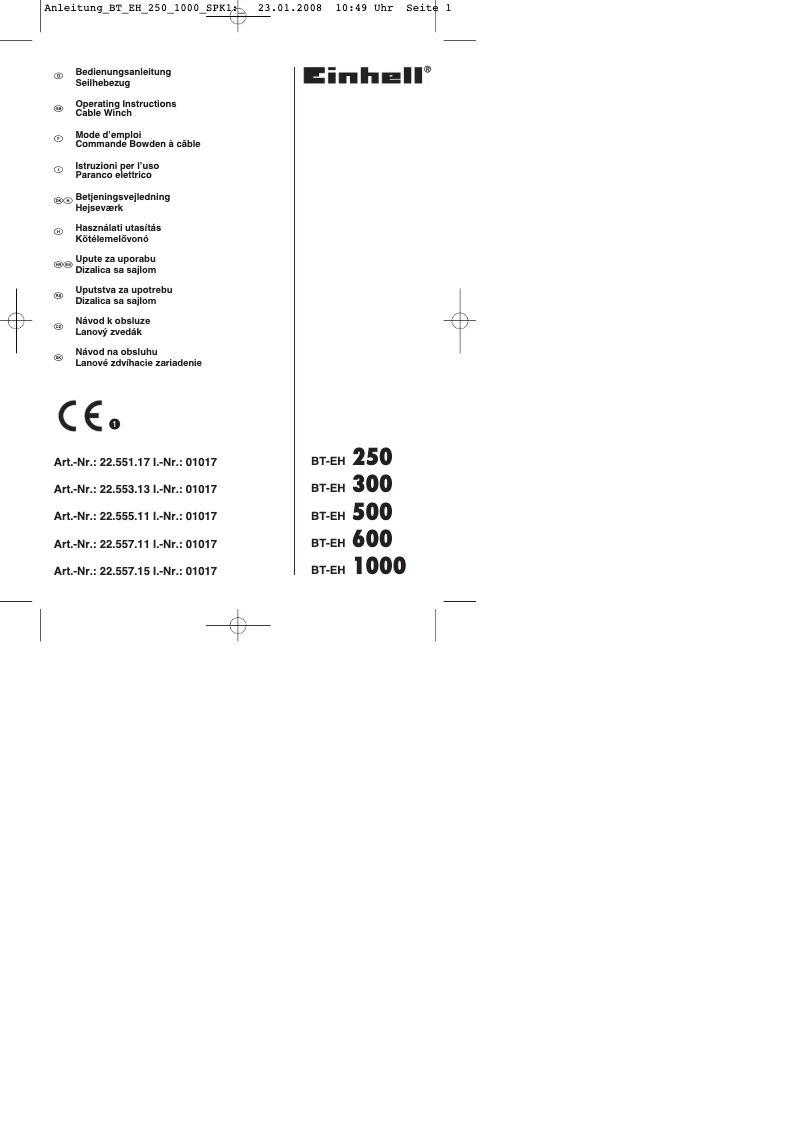 Page 1 de la notice Mode d'emploi Einhell BT-EH 250