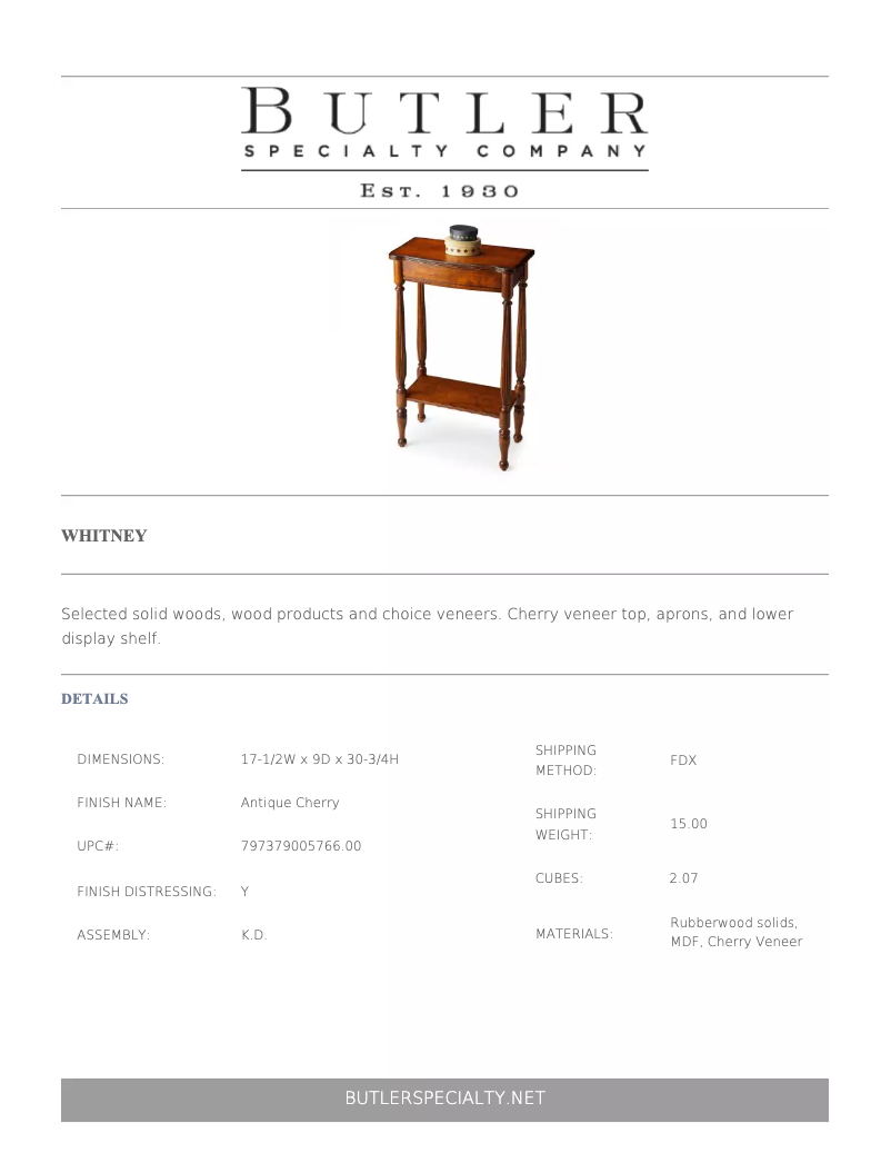 Page 1 de la notice Manuel utilisateur Butler Whitney 3011011