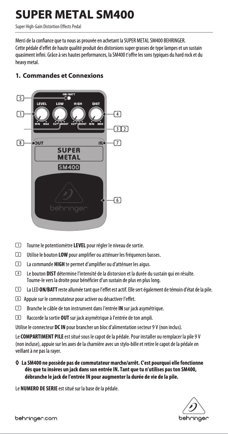 Page 1 de la notice Manuel utilisateur Behringer Super Metal SM400