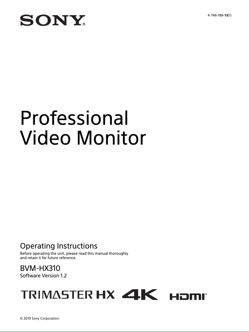 Page 1 de la notice Manuel utilisateur Sony BVM-HX310