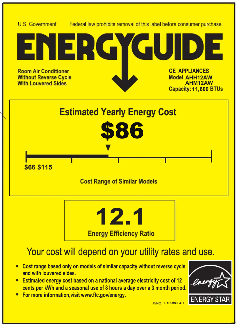 Page 1 de la notice Label énergétique GE AHH12AW