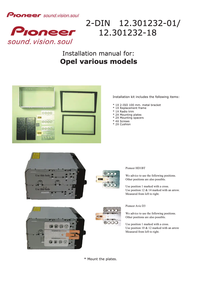 Page 1 de la notice Manuel utilisateur Pioneer Car Fascia