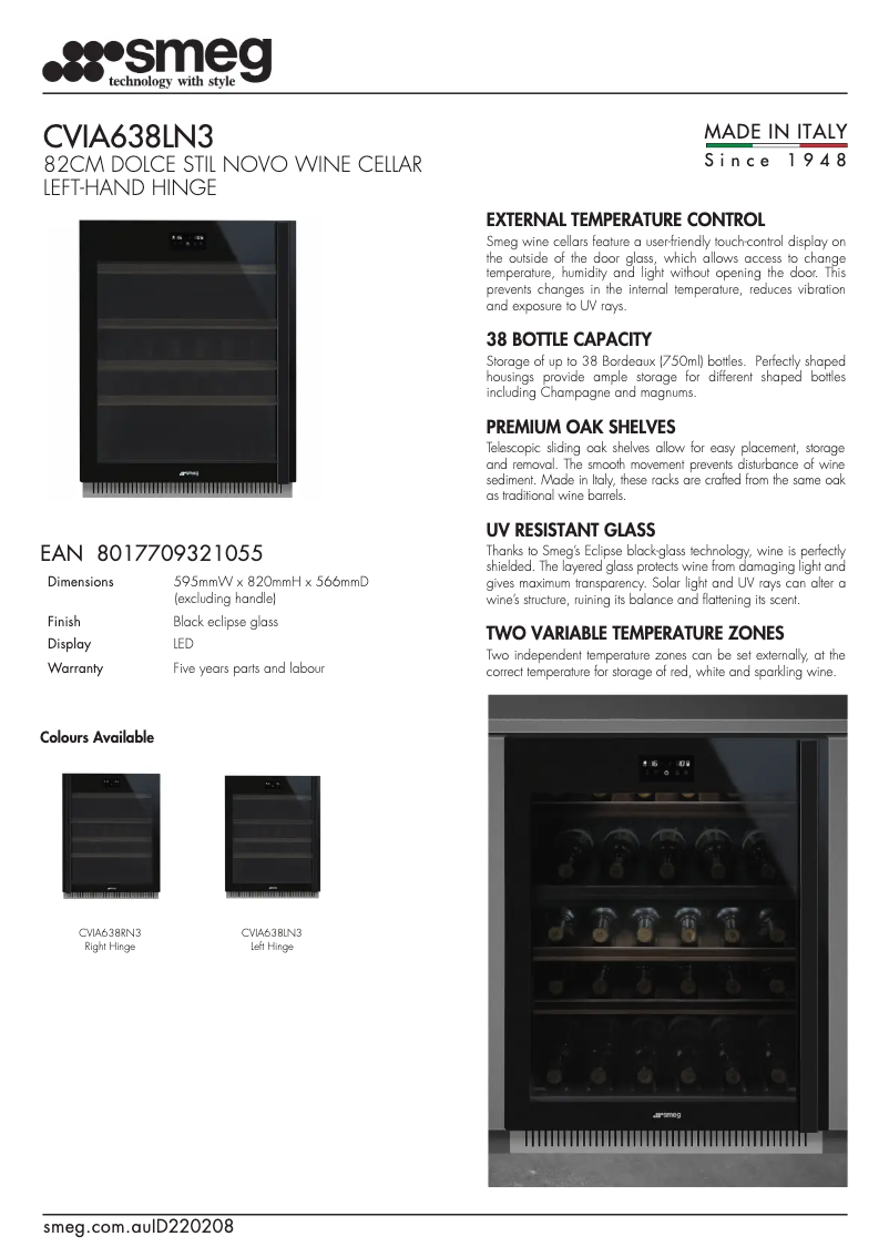 Página 1 del manual Ficha técnica Smeg CVIA638LN3