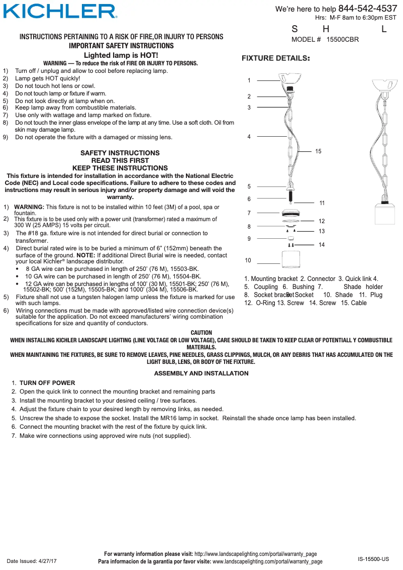 Page 1 de la notice Manuel utilisateur Kichler 15500CBR