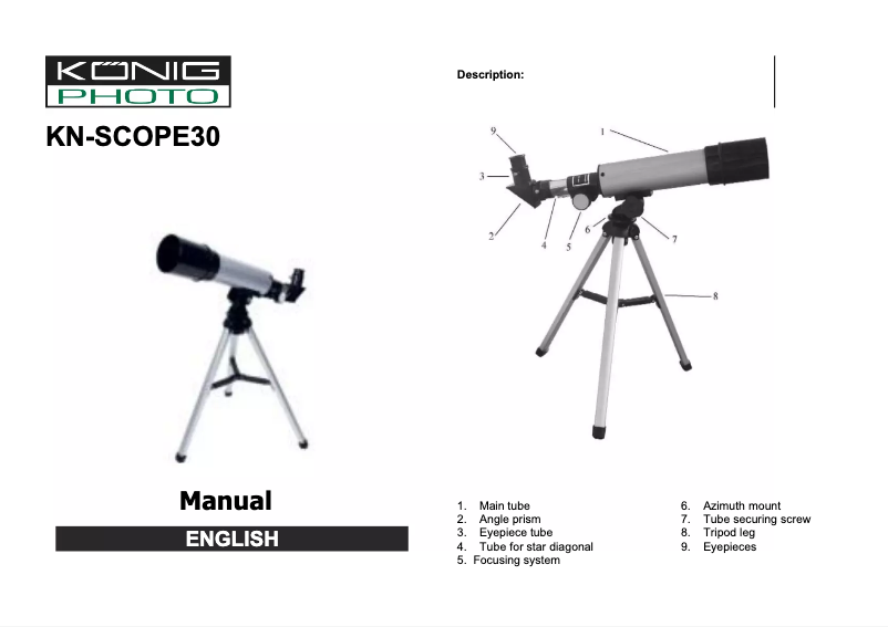 Page 1 de la notice Manuel utilisateur Konig KN-SCOPE30