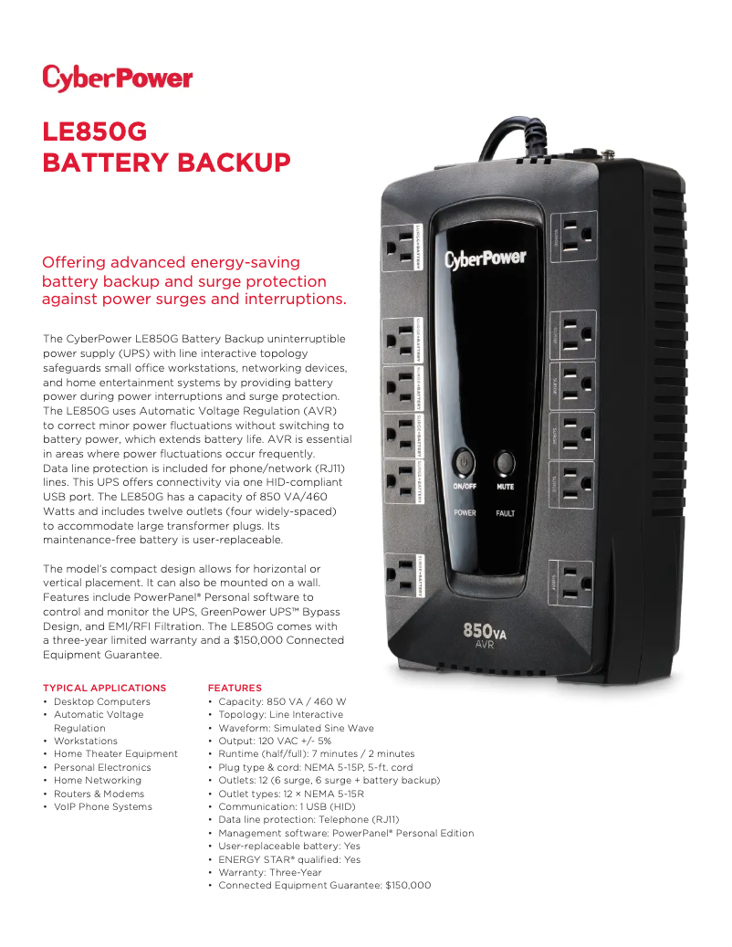 Page 1 de la notice Fiche technique CyberPower LE850G