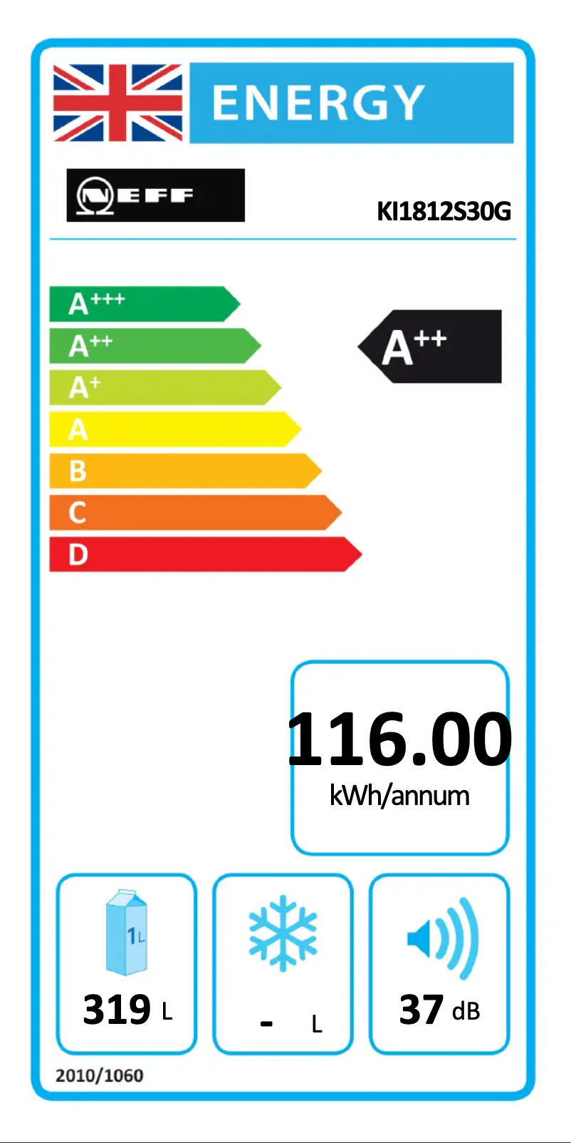 Page 1 de la notice Label énergétique Neff KI1812S30G