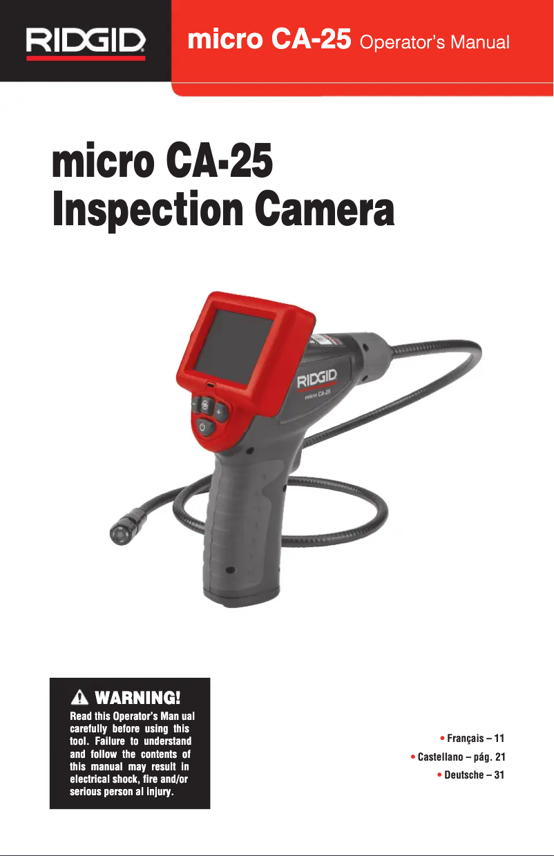 Page n°1 - Manuel utilisateur Ridgid micro CA-25