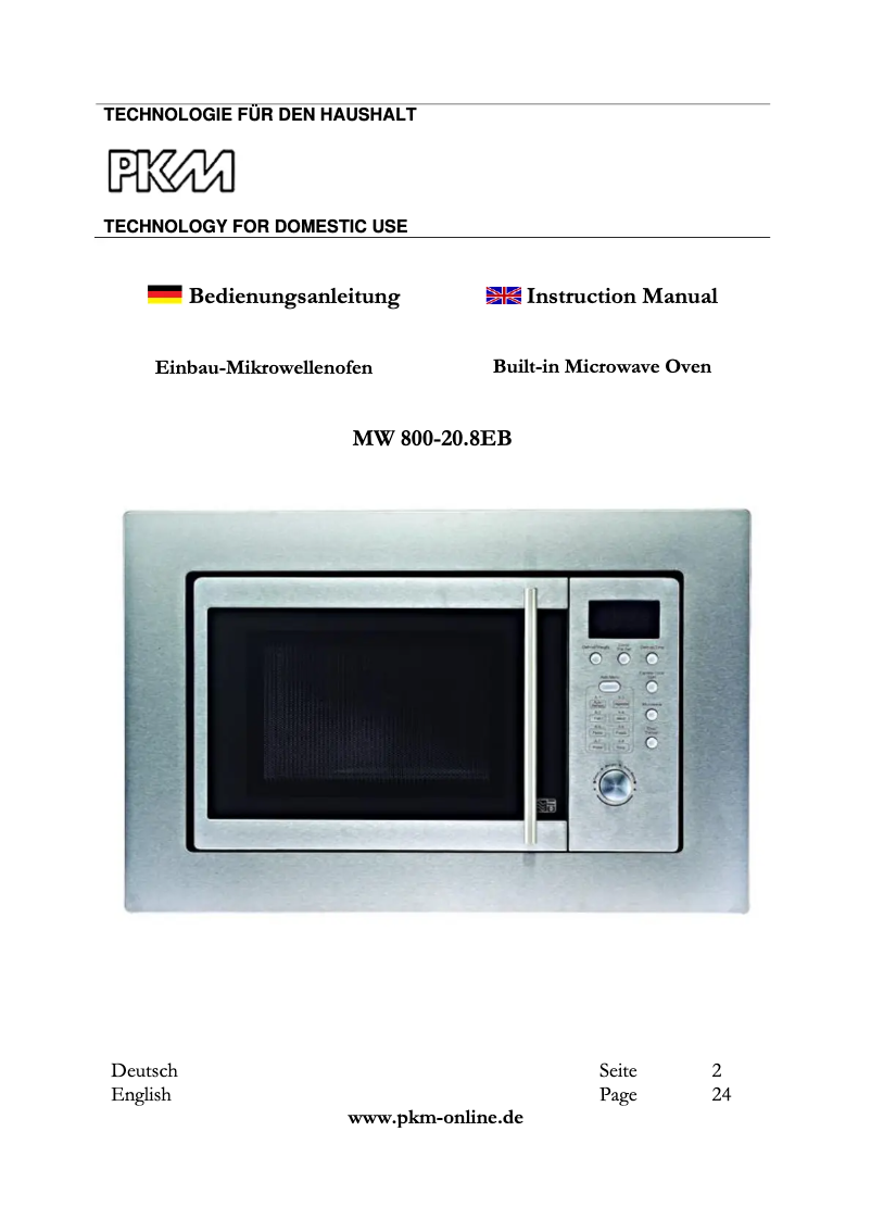 Image de la première page du manuel de l'appareil MW800-20.8EB