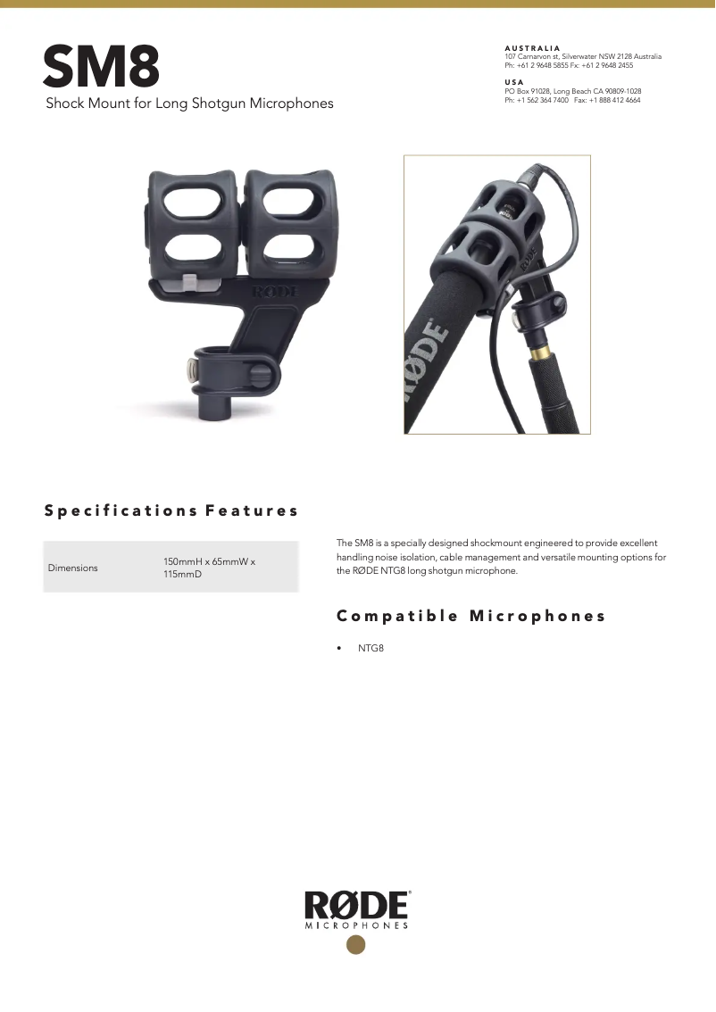 Page 1 de la notice Manuel utilisateur Røde SM8