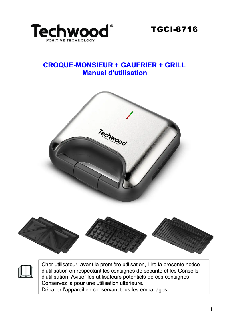 Page 1 de la notice Manuel utilisateur Techwood TGCI-811