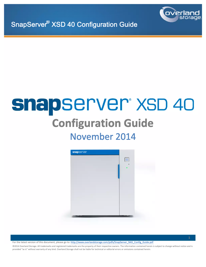 Image de la première page du manuel de l'appareil SnapServer XSD 40
