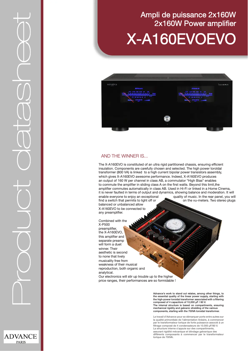 Page n°1 - Fiche technique Advance X-A160 EVO