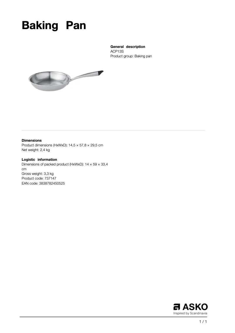 Page 1 de la notice Manuel utilisateur Asko ACP13S