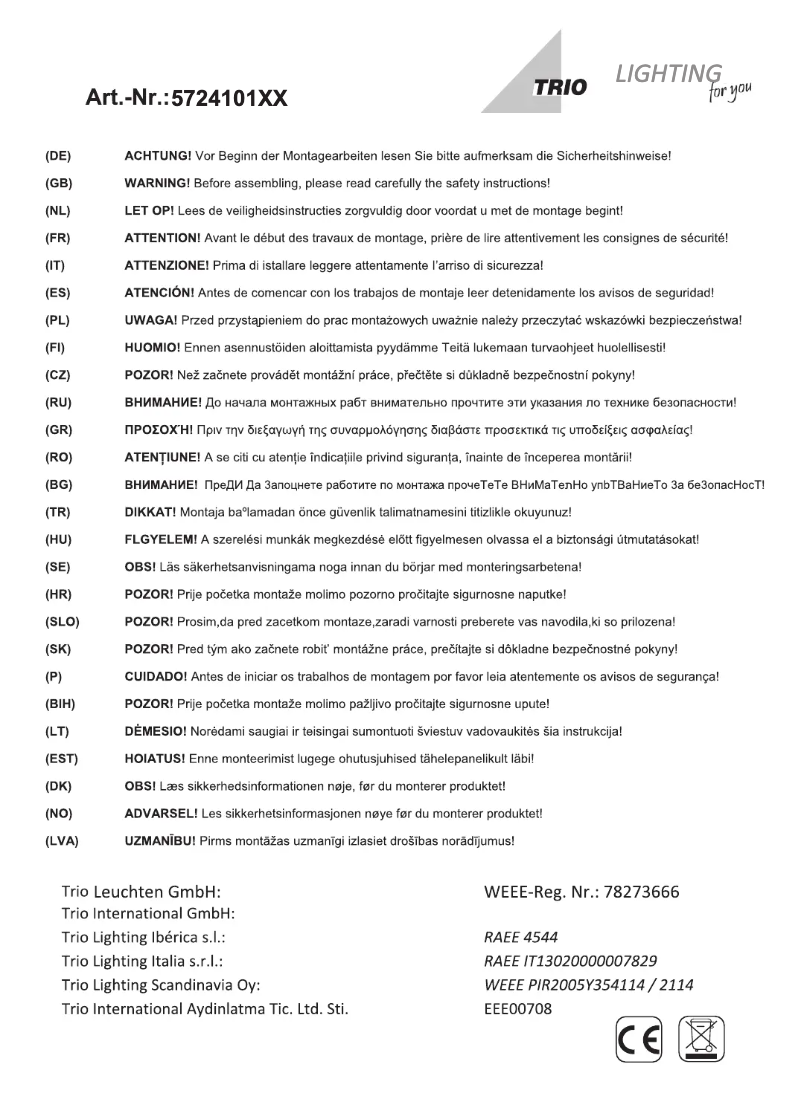Page n°1 - Manuel utilisateur Trio Lighting Calcio 572410107