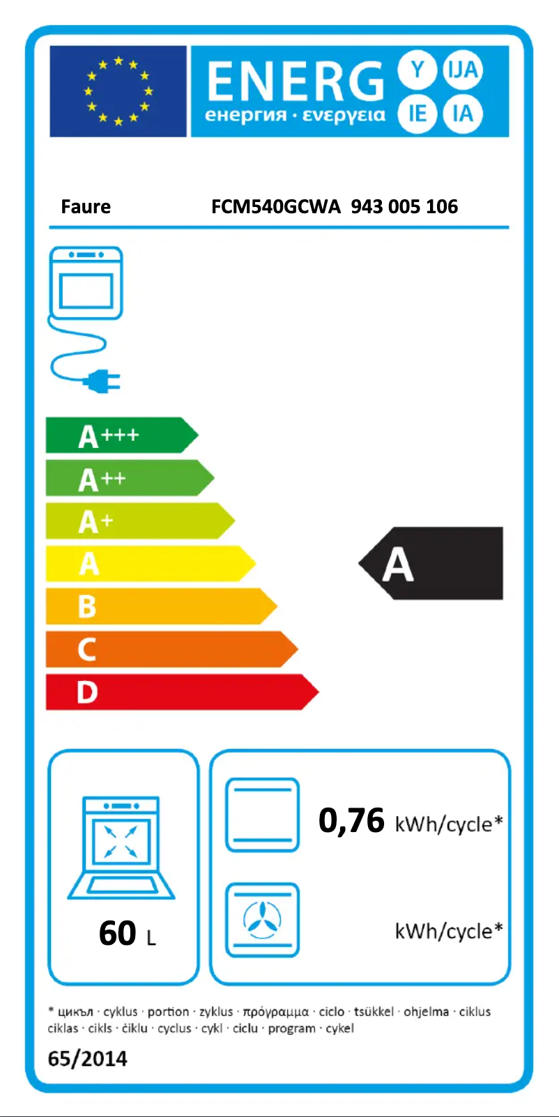 Página 1 del manual Etiqueta energética Faure FCM540GCWA