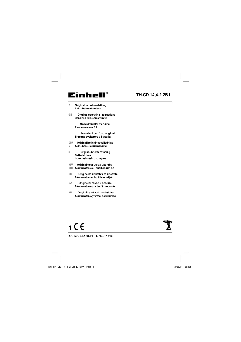 Image de la première page du manuel de l'appareil TH-CD 14,4-2 2B Li