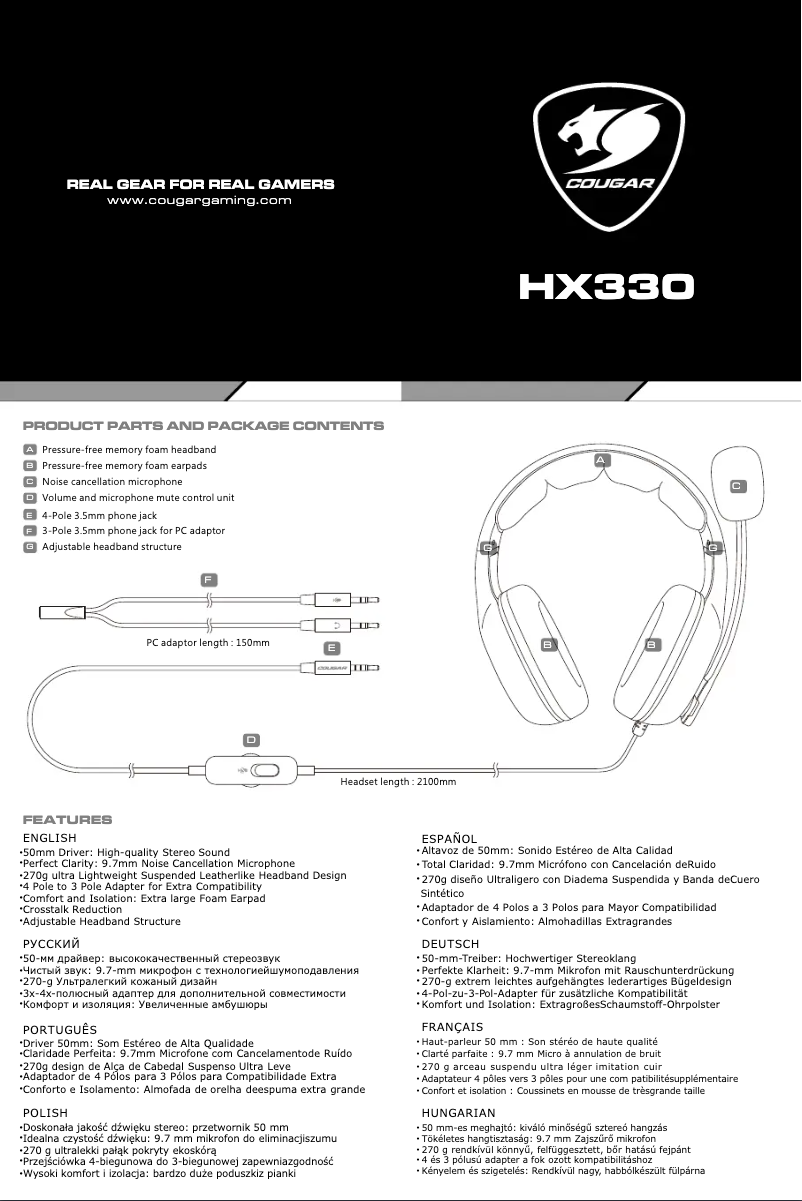Página 1 del manual Manual de usuario Cougar HX330