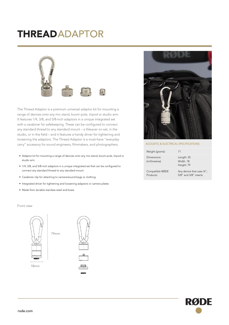 Page 1 de la notice Manuel utilisateur Røde Thread Adaptor