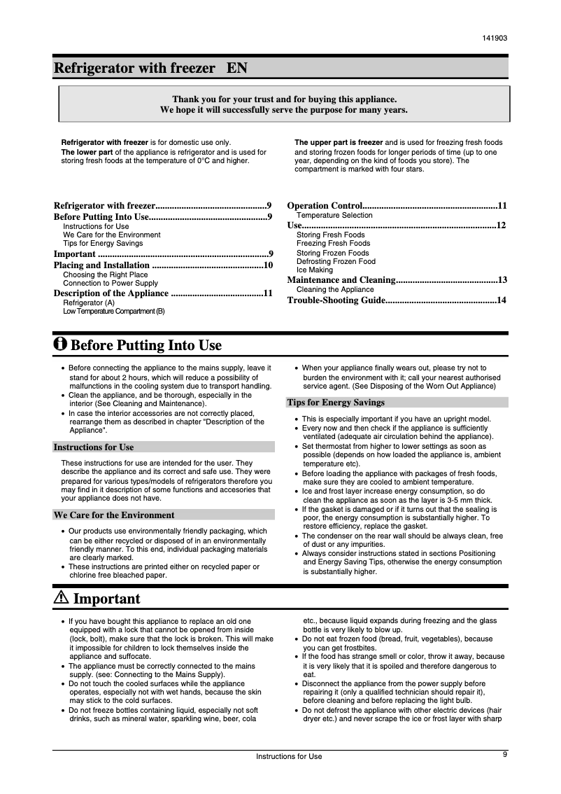 Page n°1 - Manuel utilisateur Gorenje RB 6288 OO