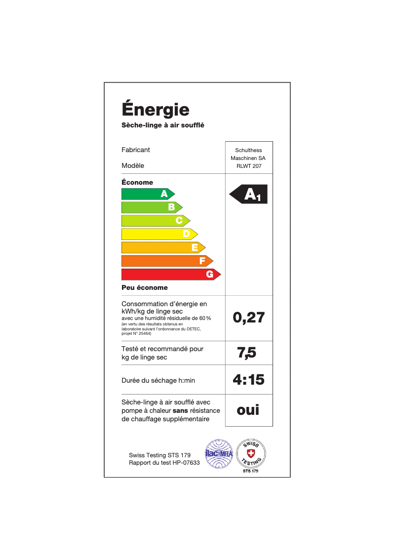 Page n°1 - Label énergétique Schulthess Ventus 207