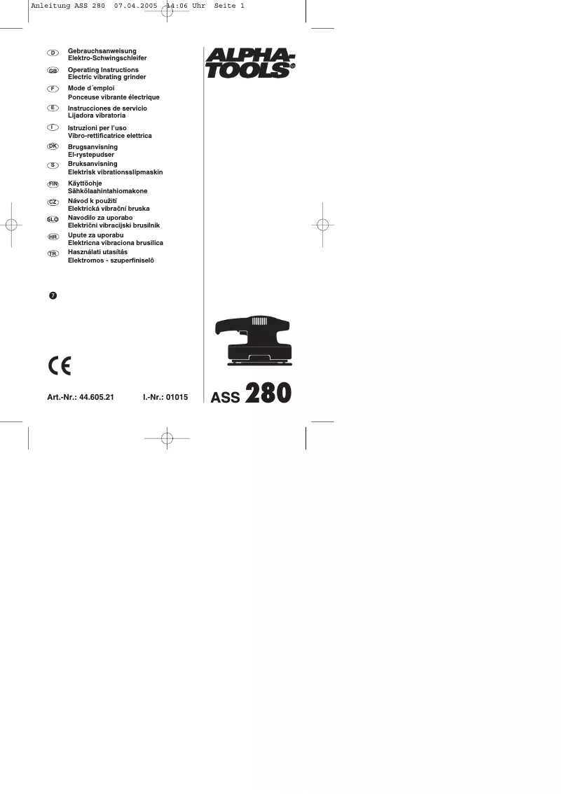Image de la première page du manuel de l'appareil ASS 280
