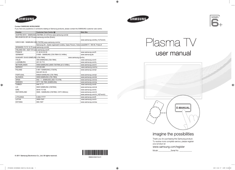 Page 1 de la notice Guide de démarrage rapide Samsung PS51D6915