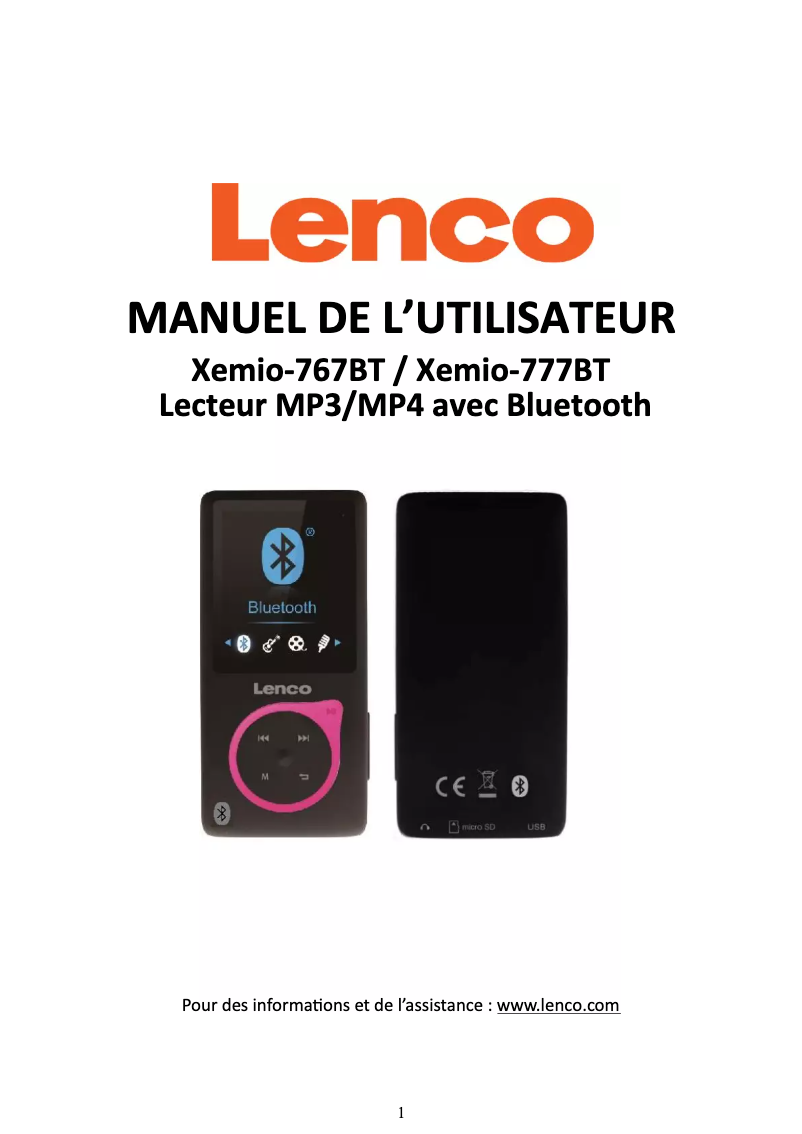 Page 1 de la notice Manuel utilisateur Lenco XEMIO-767 BT