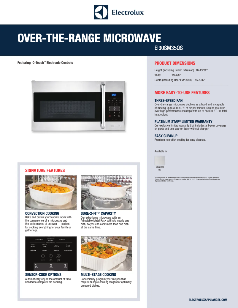 Page 1 de la notice Fiche technique Electrolux EI30SM35QS