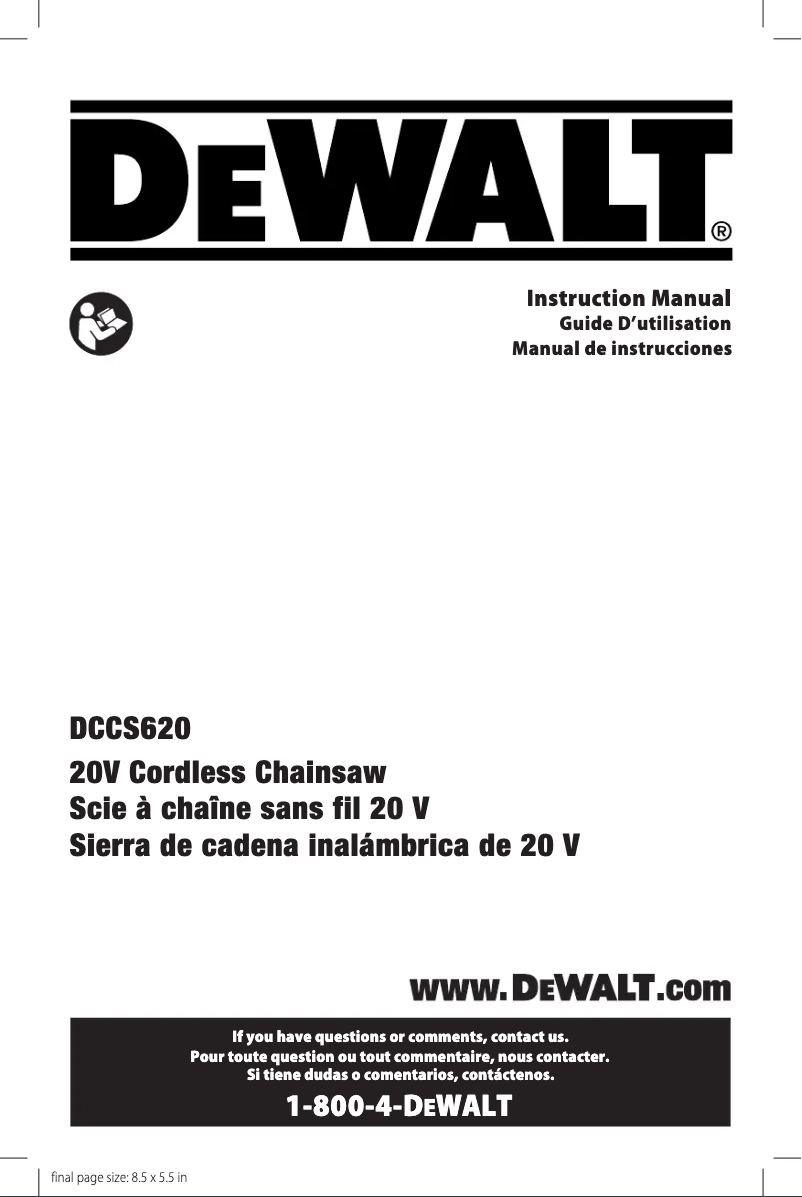 Page 1 de la notice Manuel utilisateur DeWalt DCCS620