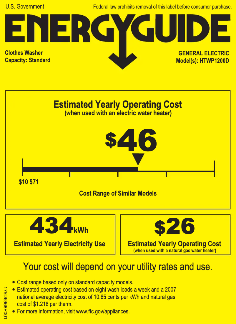 Page 1 de la notice Label énergétique Hotpoint HTWP1200DWW