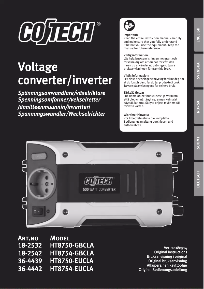 Page n°1 - Manuel utilisateur Cotech HT8750-EUCLA