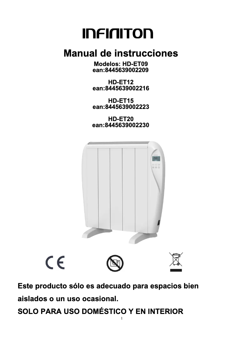 Page 1 de la notice Manuel utilisateur Infiniton HD-ET09