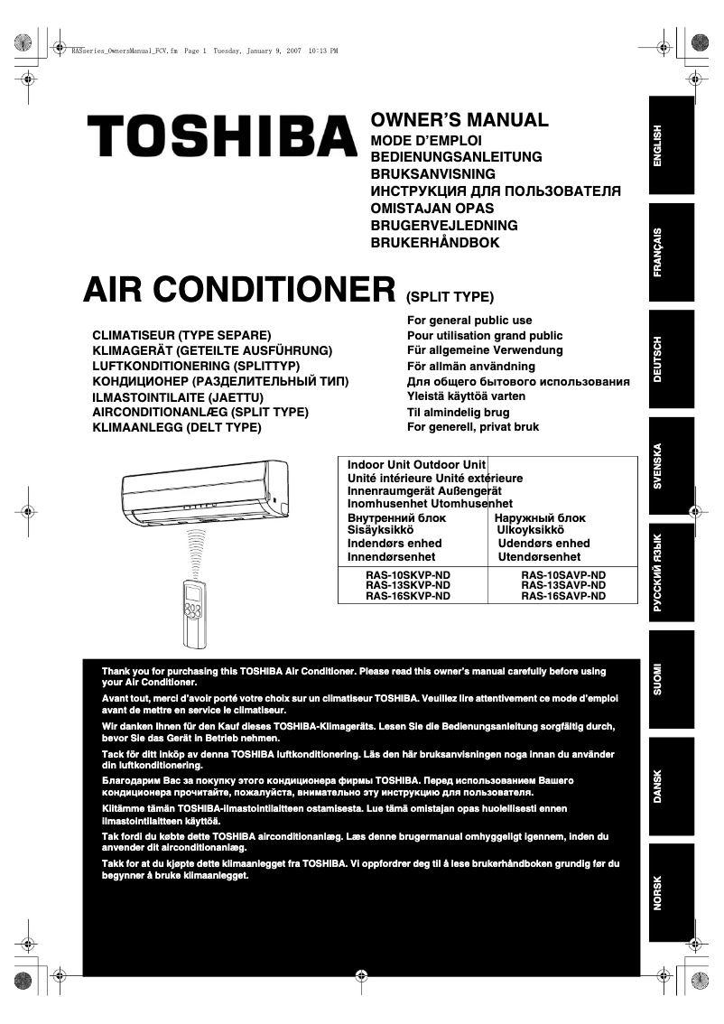 Image de la première page du manuel de l'appareil RAS-12SKVP-ND