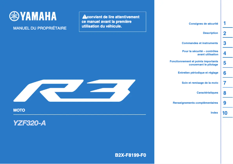 Page 1 de la notice Manuel utilisateur Yamaha YZF-R3 (2022)